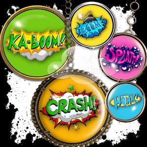 Retro Comic Expressions 1 Inch Digital Collage Sheet Images for Bottlecaps Bottle Cap Jewelry Making Round Circles for Pendants
