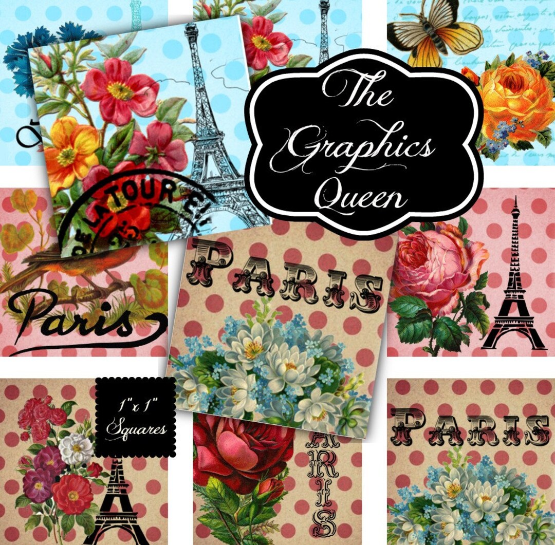 Paris in Summer-eiffel Tower Digital Collage 1 Inch Square Scrabble ...
