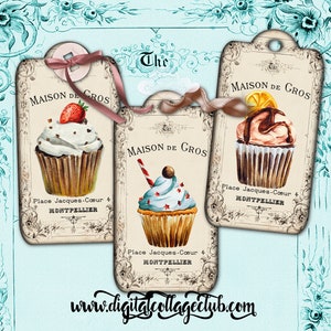 Shabby Chic French Cupcake Digital Images for Gift Hang Favor Large Tags Labels Bookmarks Paper Vintage Ephemera Scrapbooking Decoupage ART