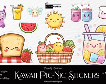 Kawaii Picnic Sticker Clipart Cute PNG Files Printable DigitalImages Vectors Graphics for Journals, Planners,  BuJo, Paper Crafts Cardmaking