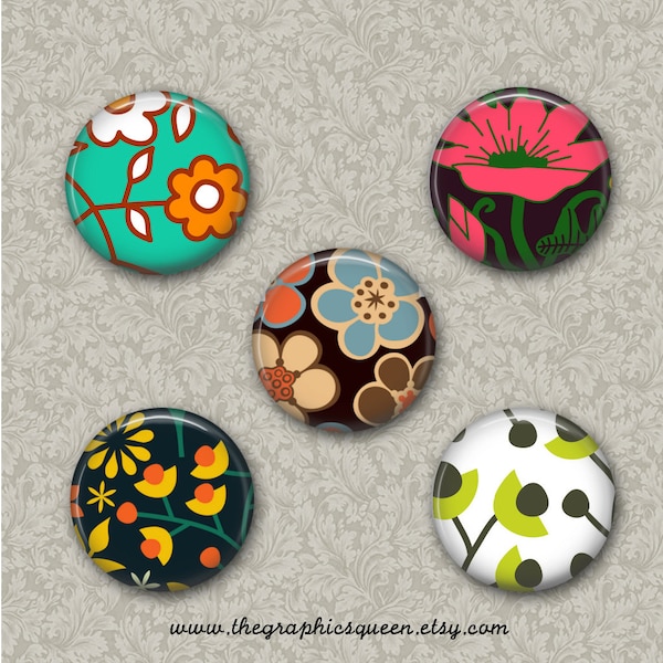 Flower Power - 12 mm Cabochon Bilder Digitale Collage Blatt Blume Digitale Runde Bilder für Ring Ohrringe Haarspangen