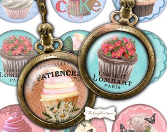 Imágenes digitales de adornos para cupcakes Shabby Chic, descarga instantánea, hoja de collage digital de 2,5 pulgadas, gráficos para cupcakes, clipart, joyería, scrapbooking