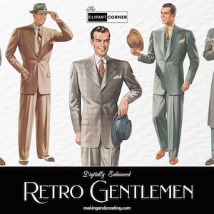 Retro Vintage Men’s Fashion Clipart  Clip Art Mid-Century Style Illustrations for Crafts, Scrapbooking
