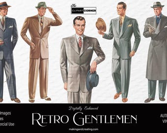 Retro Vintage Men’s Fashion Clipart  Clip Art Mid-Century Style Illustrations for Crafts, Scrapbooking