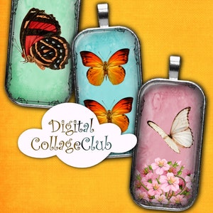 Butterfly Digital Collage Sheet 1 x 2 Inches Rectangle Domino Images for Pendants Digital Butterly Images Shabby Chic Images Journaling ATC