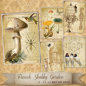 Shabby Chic French Garden Cards Digital Download Card Bookmark Gift ATC Cards Jewelry Holders Tags Decoupage Journaling Supplies Cardmaking