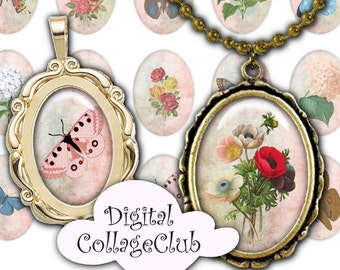 Digital Collage Sheet Viktorianische Blumen und Vintage Schmetterlinge 30 x 40 mm Cabochon Bilder zur Schmuckherstellung Journaling Papierhandwerk ATC