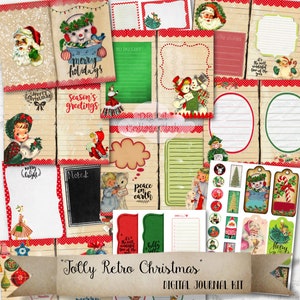 Vintage Retro Christmas Digital Journal Kit Embellishments Images for Scrapbooking Journaling Card Making Decoupage Tags