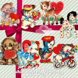 Retro Vintage Valentine Clipart Clip Art Digital Download Images for Scrapbooking cardmaking decoupage journaling Scrapbooking