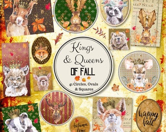 Kings & Queens of Fall Shapes 1 inch Bottle Cap Oval Square Domino Images Digital Collage Sheets Round Circles Download Journaling Scrapbook