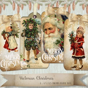 Vintage Victoriaanse kerst digitale beelden voor scrapbooking journaling kaarten maken ATC grote tags bladwijzers kaarten decoupage papier