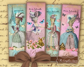 Marie-Antoinette-Karten, digitale Lesezeichen, digitale Bilder, Shabby-Chic-Paris-Party, Eiffelturm, digitale Collage, Tagebuch, Brieffreundschaft