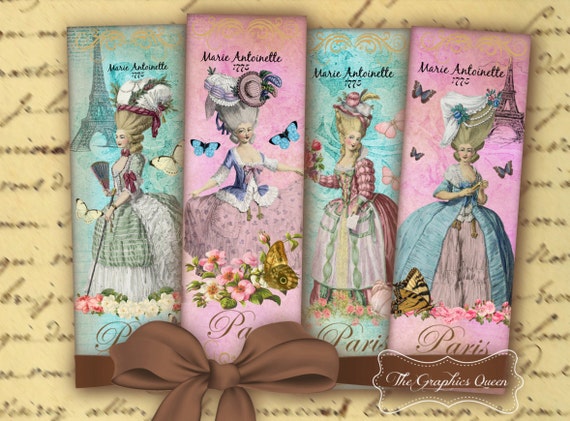 Marie Antoinette Cards Digital Bookmarks Digital Images Shabby Chic Paris Party French Eiffel Tower Digital Collage Sheet Journaling Penpal