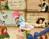 Vintage Victorian Children Digital Cards Postcards Digital Collagee Sheet Images gor Scrapbooking Card Making Decoupage Paper Journaling ATC