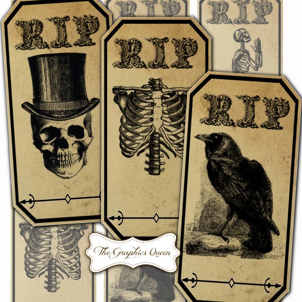 Vintage Apothecary Labels or Jars Digital Tags Vintage Halloween Steampunk, Goth Digital Images for Scrapbooking, Cardmaking Journaling ATC