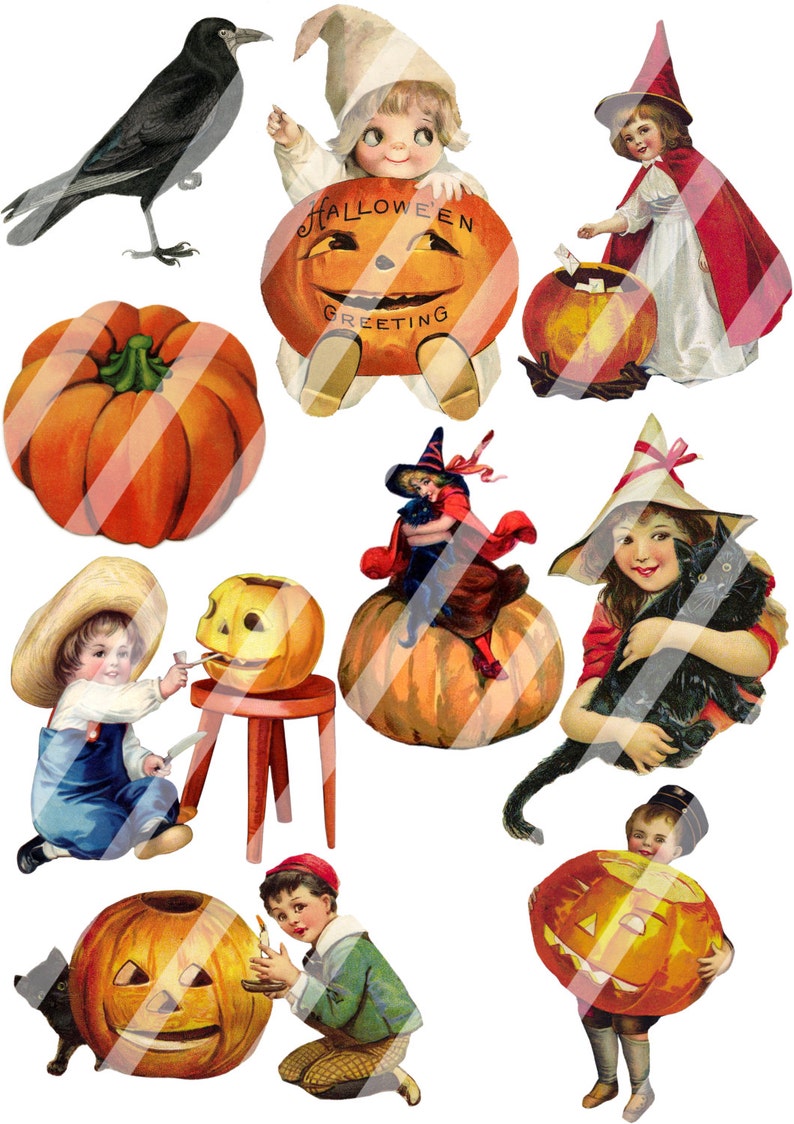 Vintage Halloween Decorations Digital Collage Sheets Vintage Etsy