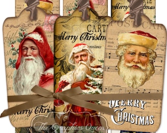 Vintage Santa Claus Digital Tags Labels Digital Collage Sheet Card ACEO Christmas Images Instant Download Ephemera Penpal Cardmaking Journal
