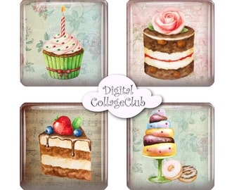 Shabby Chic Cupcake 1 inch Digital Collage Sheet Scrable Tiles Square Digital Images for Pendants, Scrapbooking, Decoupage Journaling Penpal