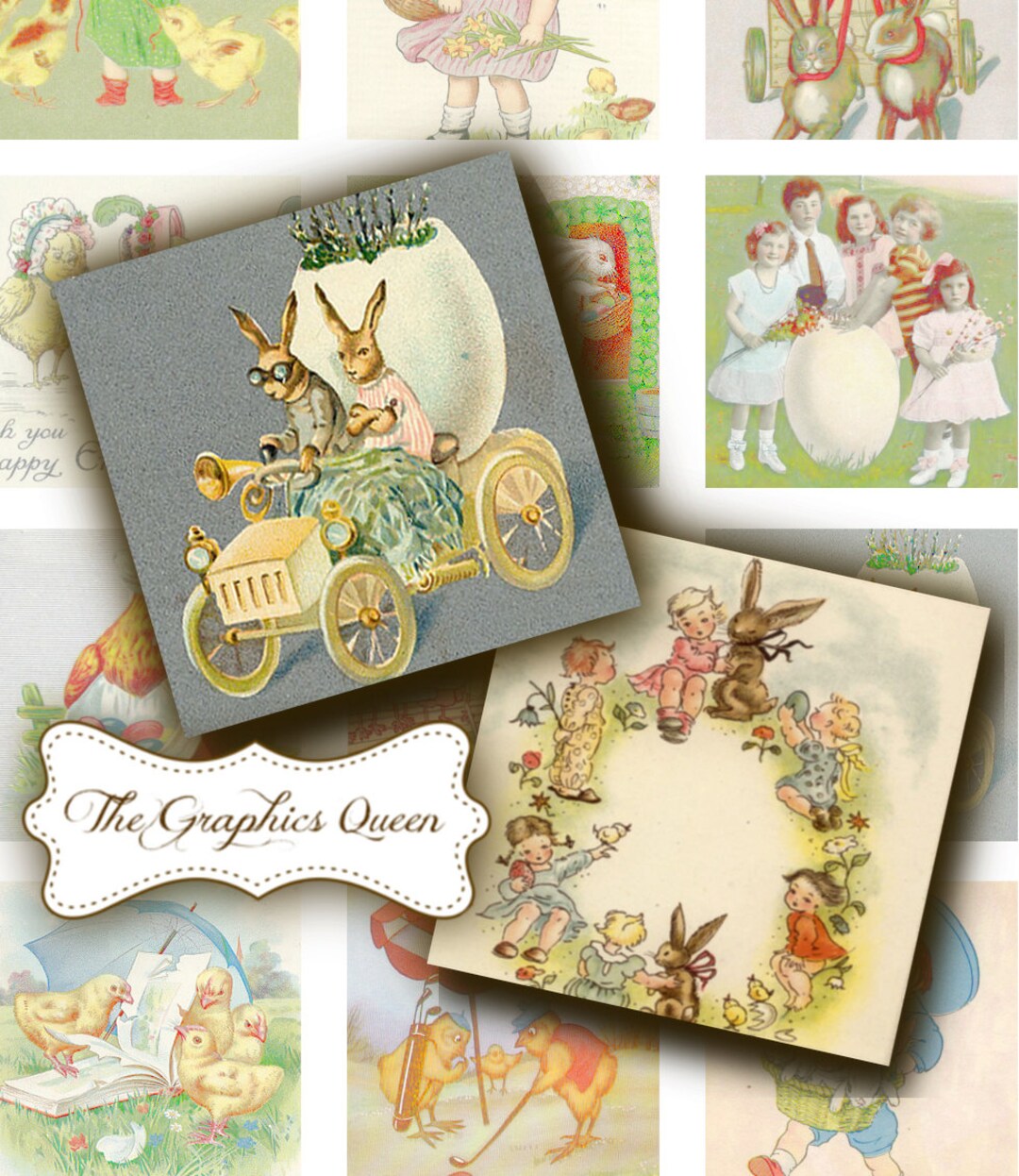 Vintage Easter Printable Digital Collage Sheet Vintage Graphics 1 Inch ...