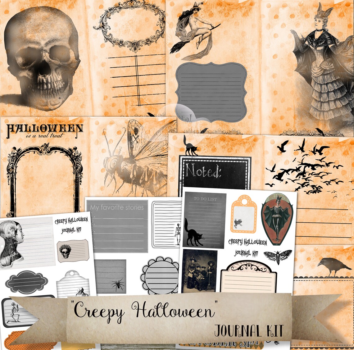 Creepy Halloween Digital Journal Kit Scrapbook Scrapbooking | Etsy