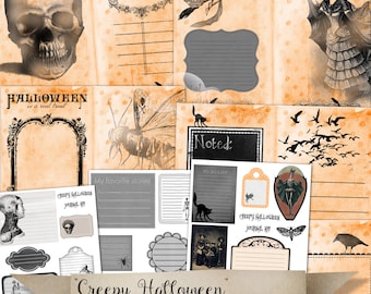 Creepy Halloween Digital Journal Kit Scrapbook Scrapbooking Supplies Decoupage Paper Ephemera Embellishments Instant Download