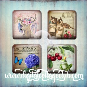 Whimsical Mix 1 Inch Digital Collage Sheet Square Tile Images for Pendants Jewellery Jewelry Making Scrapbooking Instant Download Decoupage