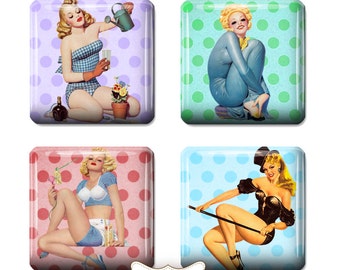 Pin Up Girls- 1x1 Digital Collage Sheet for Scrabble Tile Images Pendants Scrabble Scrapbooking Journaling Paper Crafts Cardmaking Penpal