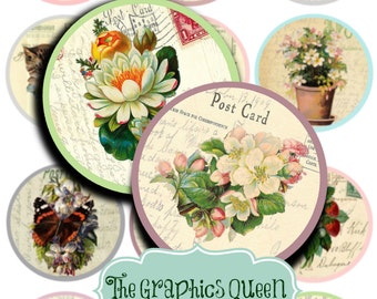 INSTANT DOWNLOAD Shabby Chic Vintage Flowers Images for 2.25 inch Pocket Mirrors, Scrapbooking, Buttons Cupcake Toppers Journaling Supplies