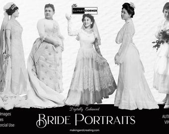 Braut Porträts Vintage Schwarzweiß Hochzeitsfotos Antik Alt Retro Clipart PNGs (| Junk Journal Hochzeitsbilder Ephemera Download