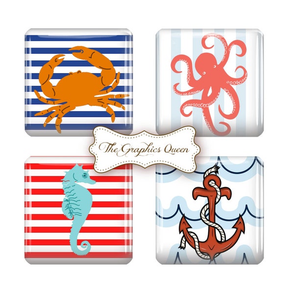 Nautical Tattoos Square Tiles 1 Inch Digital Collage Paper Scrapbooking Journaling Cardmaking Supplies 1 x 1 Scrabble Tile 1" Square Images