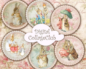Peter Rabbit 1 inch and 2 inches Digital Collage Sheet Party Cupcake Topper Bottle Caps Images for CArdmaking Journaling Scrapbooking Penpal