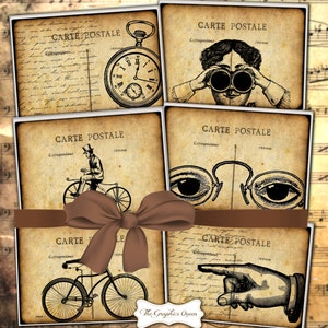 Imagens digitais Steampunk Party para cartões de registro no diário, cartões postais, suprimentos de papel para registro no diário, folhas de colagem digital 2,5 x 3,5, download do amigo por correspondência