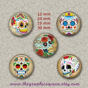 Zucker Schädel Schmuck Dia de los Muertos 1 Zoll 25 mm Kreis Digital Collage Kronkorken Schmuck Bilder Halskette Scrapbooking Journaling Penpal