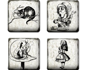 Alice in Wonderland Steampunk Images  1 inch Square Tile Digital Collage Sheet Instant Download Scrapbooking Penpal Cardmaking Paper Crafts