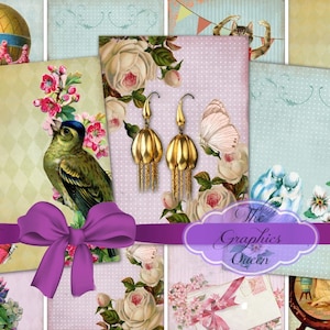 Shabby Chic Vintage Party Tags Jewelry Holders Digital Collage Sheet 2.5 x 3.5 Gift Tags Labels Ephemera Scrapbooking Journaling Supplies