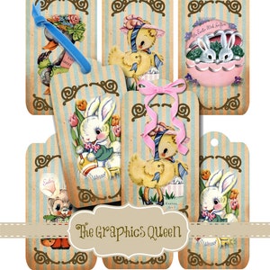 Easter Digital Download Hang/Gift Tags Instant Download  Gift Tags Greeting Cards Arts Crafts Vintage Bunny Atc Aceo Journaling Cardmaking