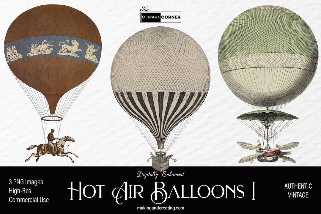 Vintage Hot Air Balloons Clip Art Transparent Background Antique ...