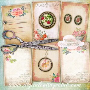 Shabby Chic Rose Digital Jewelry Holders Digital Background Collage Sheet Atc Cards Tags Instant Download Printable Journaling Scrapbooking