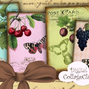 Botanical Fruits Jewelry Holders Gift Greeting Tags Digital Background Decoupage Paper Printables Journaling Cards Scrapbooking CArdmaking