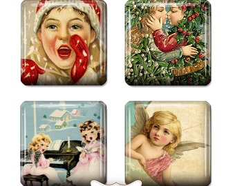 Papel digital navideño, imágenes prediseñadas navideñas, gráficos efímeros, joyería navideña, imágenes vintage digitales, fichas de Scrabble ATC de 1 x 1
