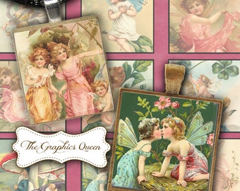 Magic Vintage Fairies Fairy Images 1 inch Square Tile Digital Collage Sheet Digital Instant Download Image for Jewelry Scraps Journal Penpal