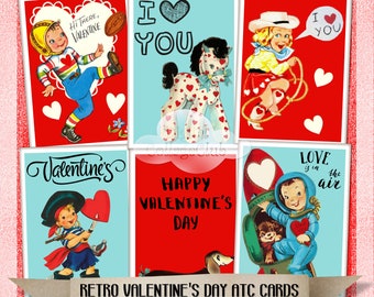 Reto Valentine Day Digital Cards Images for Scrapbooking Jewelry Holders Tags Journalling Labels Download Collage Sheet ATC