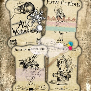 Alice nel Paese delle Meraviglie Supporti per pizzo, etichette, cartoline, decorazioni Supporto per nastro per invito a una festa Download istantaneo Fogli per collage digitale Journaling