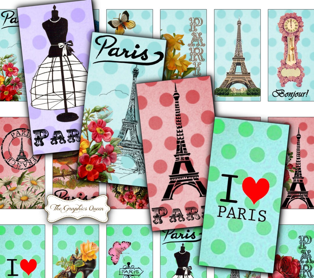 Rectangle Vintage Paris Digital Collage Sheet 1 X 2 Domino Paris Decor ...
