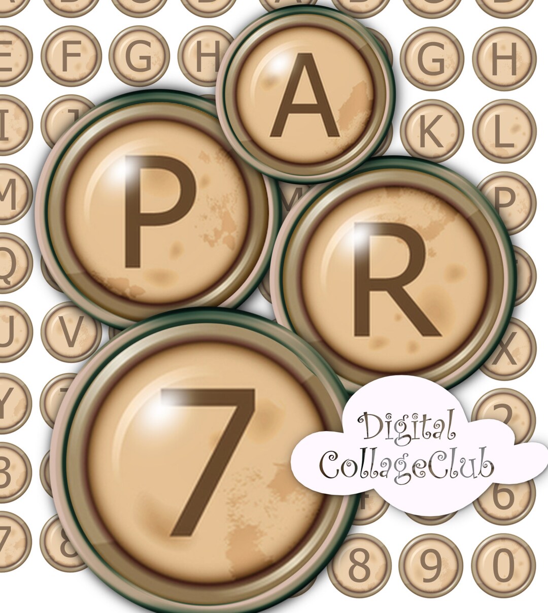 Vintage Retro Typewriter Key Alphabet Letters 1 Inch Digital Collage ...