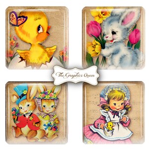 Vintage Easter Decor Digital Download Paper 1 inch Digital Collage Sheet Vintage Images for Necklace, Pendant ATC ACEO Scrapbooking Journal