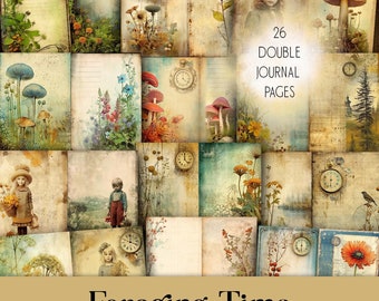 Foraging Time Journal Pages Digital Journal Kit Scrapbook Scrapbooking Supplies Decoupage Paper Ephemera Embellishments Tags Cards Postcards