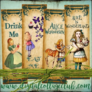 Vintage Alice in Wonderland Digital Collage Sheet Large Images for Bookmarks, Tags, Scrapbooking, Decoupage, Card Making Journalling Cards