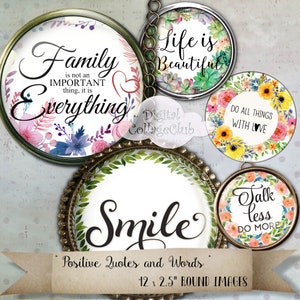 Afirmações positivas citações impressão cartão adesivos círculo redondo digital 2.5 Polegada imagens para scrapbook scrapbooking tags