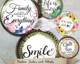 Positive Affirmations Quotes Print Card Stickers Digital Round Circle 2.5 Inch Images for Scrapbook Scrapbooking Journaling Tags